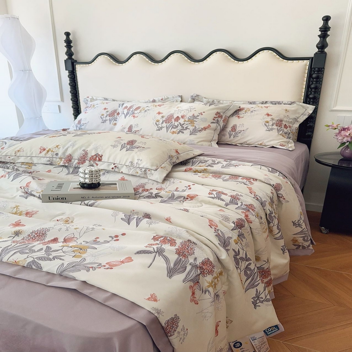 91家纺网 家纺一手货源 找家纺 兜米家居 2025新款水洗天丝夏被四件套 花香