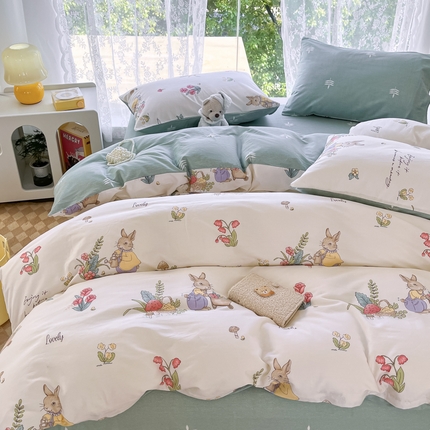 世爵 2025新款全棉印花小清新套件系列-四件套 田园趣事