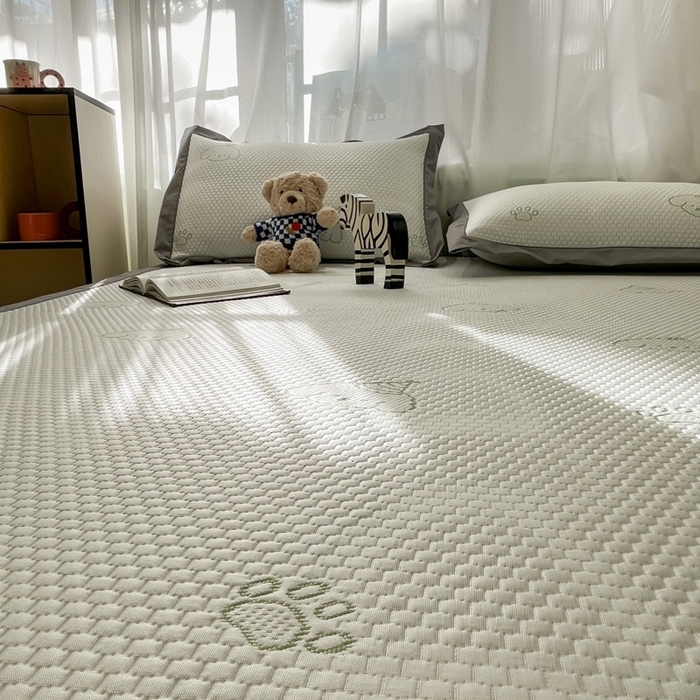 91家纺网 家纺一手货源 找家纺 孩子王家纺 2025新款冰丝席提花冰豆豆系列床单床笠 小狗心事