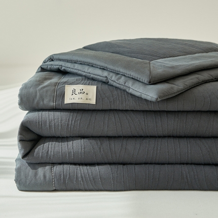 寐绸家纺 2025新款纯棉水洗棉三层提花大豆纤维夏被四件套 曲线条-中灰