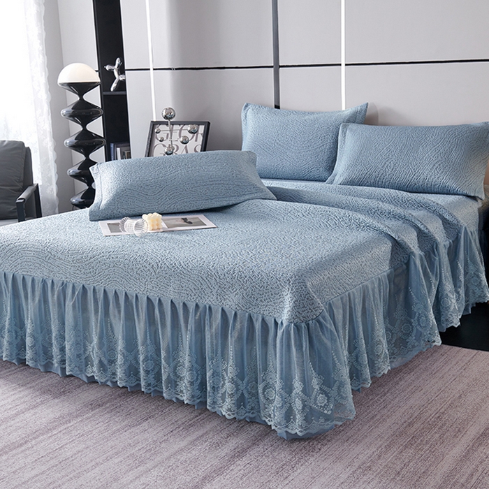 91家纺网 家纺一手货源 找家纺 梵克保罗 2025新款7A抗菌母婴级纯乙纶PE刺绣凉感丝豆豆席床单款 肌理纹-蓝