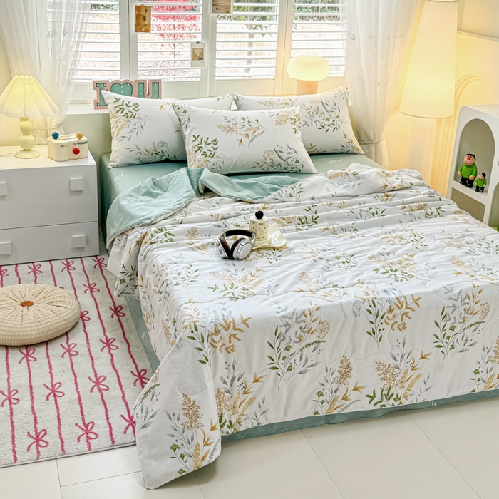 91家纺网 家纺一手货源 找家纺 洺兰家居 2025新款A类全棉印花麻绳款夏被四件套 麦香