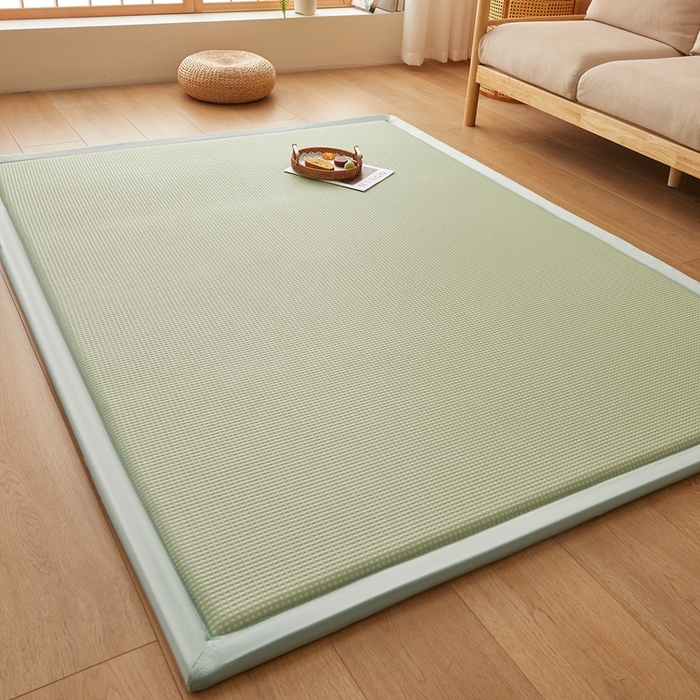 91家纺网 家纺一手货源 找家纺 2025新款包边工艺凉感冰藤地铺睡垫系列凉席地垫 华夫格绿