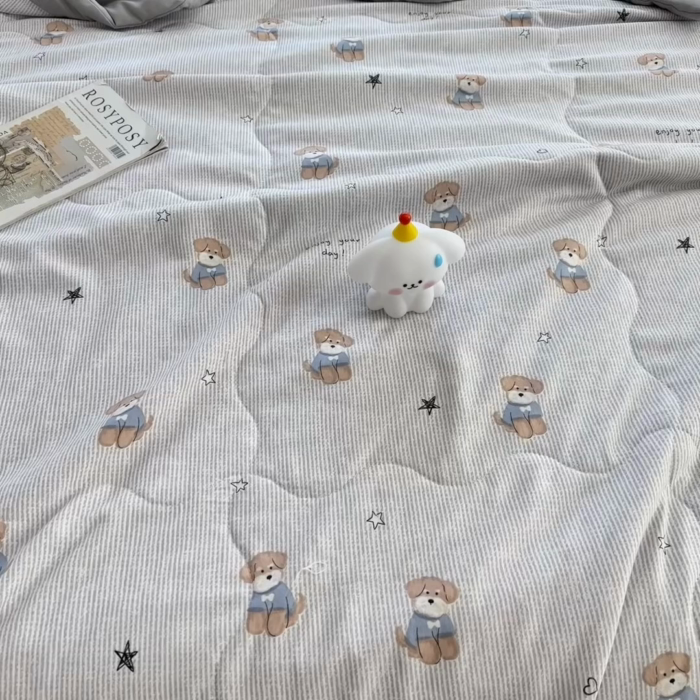 91家纺网 家纺一手货源 找家纺 慕木 2025春夏新款双层纱针织棉夏被夏凉被空调被 皮皮狗