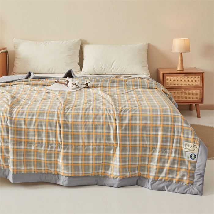 91家纺网 家纺一手货源 找家纺 魅图家纺 2025新款A类云朵棉抗菌棉花夏被 格韵-黄