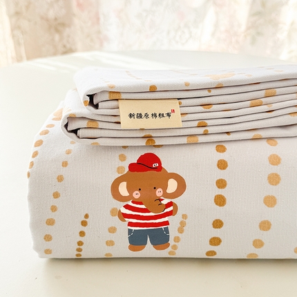 沐辰 2025春夏新款A类全棉纯棉老粗布烫画单品床单 床单单件 调皮象-黄