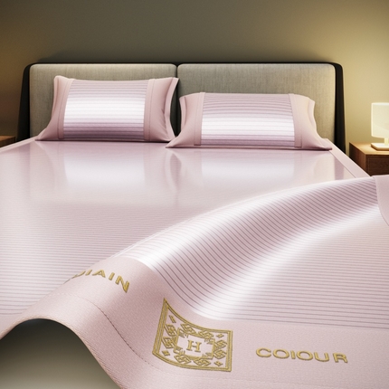 孩子王家纺 2025凉感冰丝藤席凉席席子-英文条纹席 千禧粉