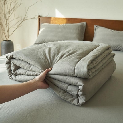 寐绸家纺 2025新款纯棉水洗棉三层提花大豆纤维夏被四件套 三层纱树纹夏被-浅灰