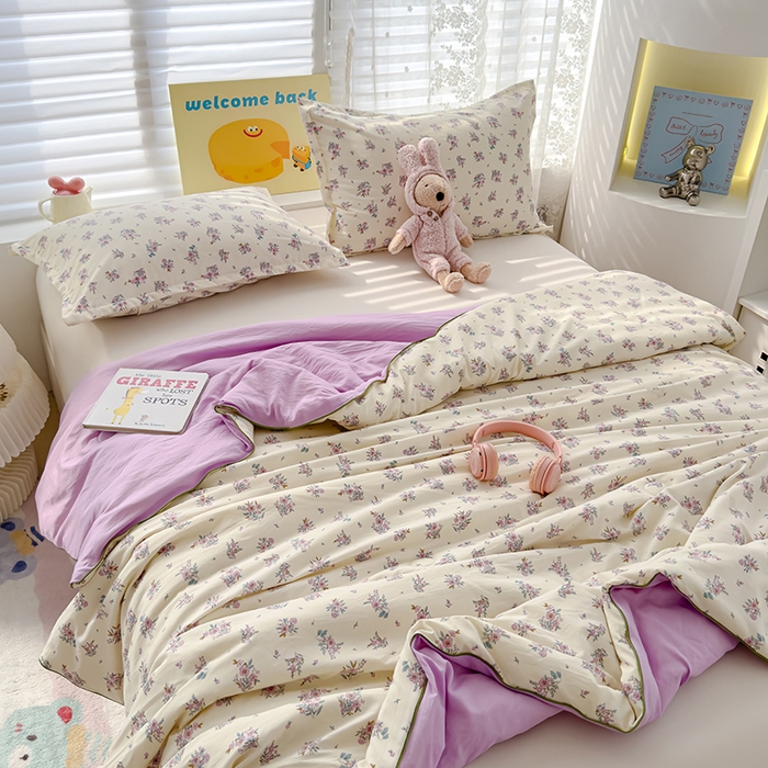 91家纺网 家纺一手货源 找家纺 星巴k家纺 2025新款A类水洗双层纱大豆纤维夏被夏凉被空调被 花语紫