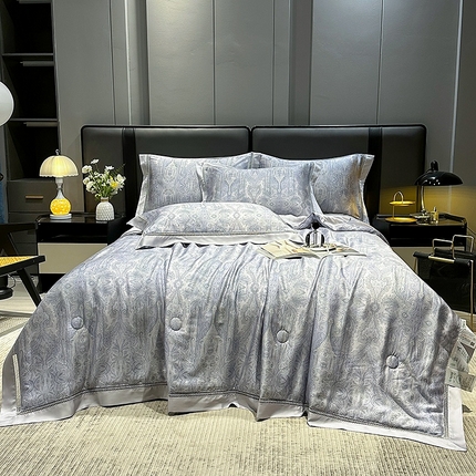 欧夏2025春夏新款兰精天丝数码印花镂空夏被夏凉被空调被 伯爵-紫灰