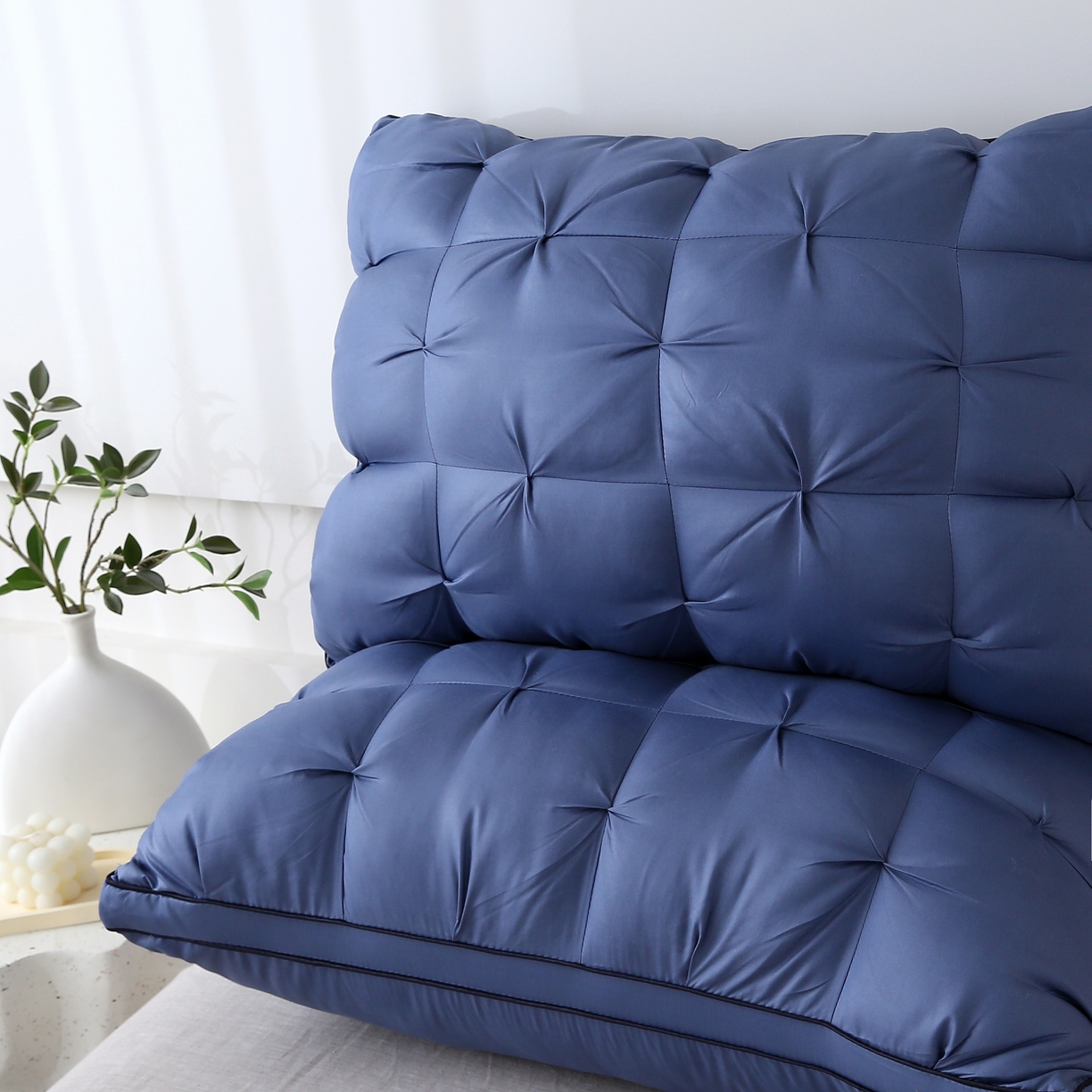 91家纺网 家纺一手货源 找家纺 珍贝家纺 2025新款双边扭花酒店面包枕枕头枕芯 双边扭花--深蓝色（中枕48*74cm/只）