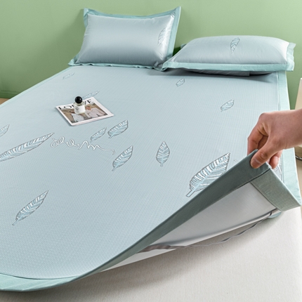 阿亮家居 2025新款凉席碳光席冰丝席三件套 叶语芊芊-蓝灰