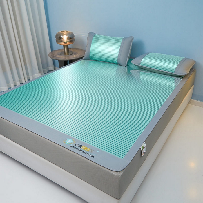 91家纺网 家纺一手货源 找家纺 阿亮家居 2025新款凉席抗菌刺绣可水洗碳光冰丝席包边无纺布冰丝席 素夏 薄荷绿-床笠款