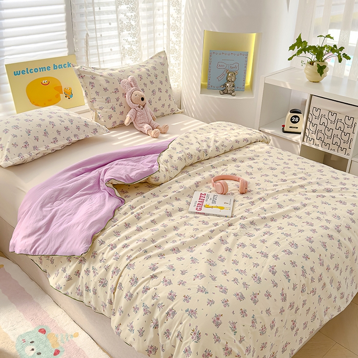 91家纺网 家纺一手货源 找家纺 星巴k家纺 2025新款A类水洗双层纱大豆纤维夏被夏凉被空调被 花语紫