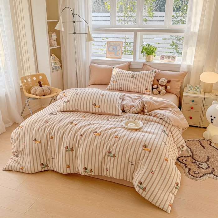 91家纺网 家纺一手货源 找家纺 2025新款40s全棉双层纱圆角吊边款四件套 修修狗