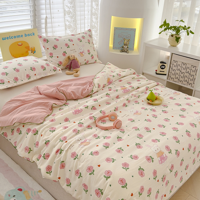 91家纺网 家纺一手货源 找家纺 星巴k家纺 2025新款A类水洗双层纱大豆纤维夏被夏凉被空调被 曼塔玫瑰