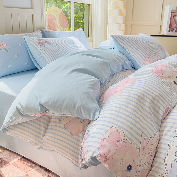 91家纺网 家纺一手货源 找家纺 澳梵家居 2025新款小清新全棉印花四件套 浪漫时光