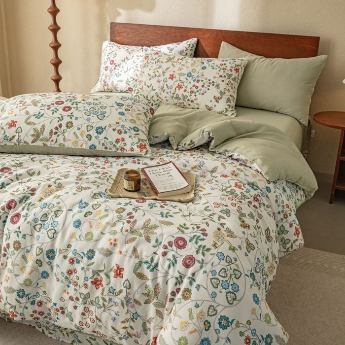 91家纺网 家纺一手货源 找家纺 2025新款40s全棉双层纱圆角吊边款四件套 美式田园