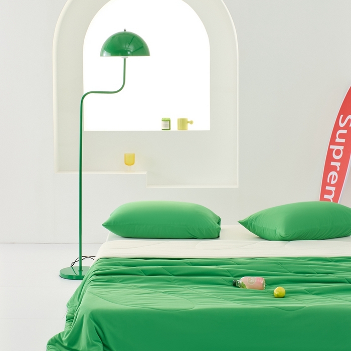 91家纺网 家纺一手货源 找家纺 LADYCOCO可可家居 2025新款多巴胺色系凉感夏被 绿洲（绿色+牙白）