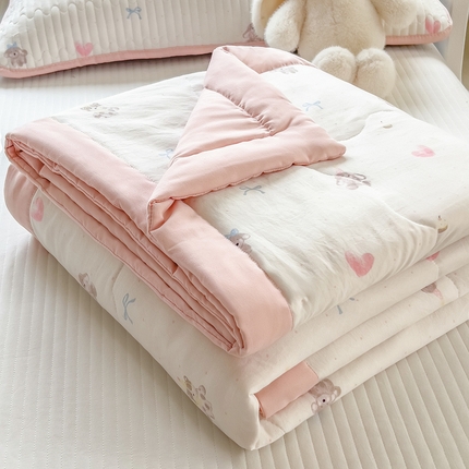 慕木 2025春夏新款双层纱针织棉夏被夏凉被空调被 爱心熊