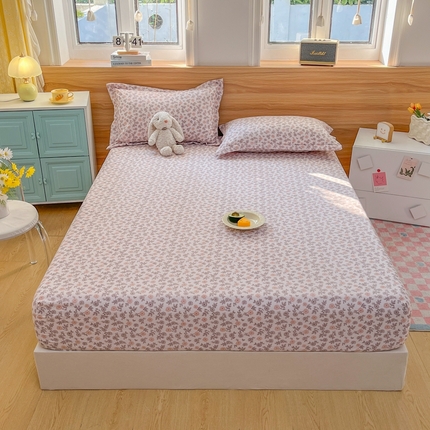 默忆 2025新款针织双层纱印花糯小棉床笠 花海-玉