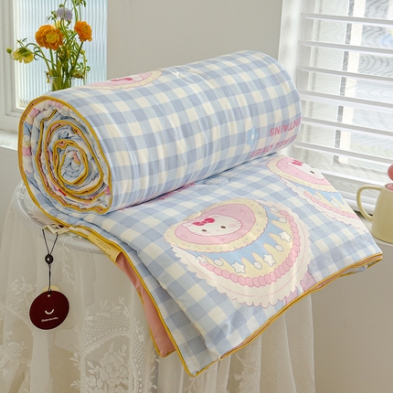 91家纺网 家纺一手货源 找家纺 星巴k家纺 2025新款A类水洗双层纱大豆纤维夏被夏凉被空调被 蛋糕猫