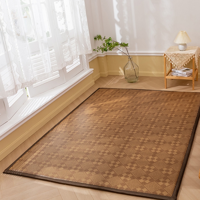 91家纺网 家纺一手货源 找家纺 2025新款包边工艺凉感冰藤地铺睡垫系列凉席地垫 九宫格