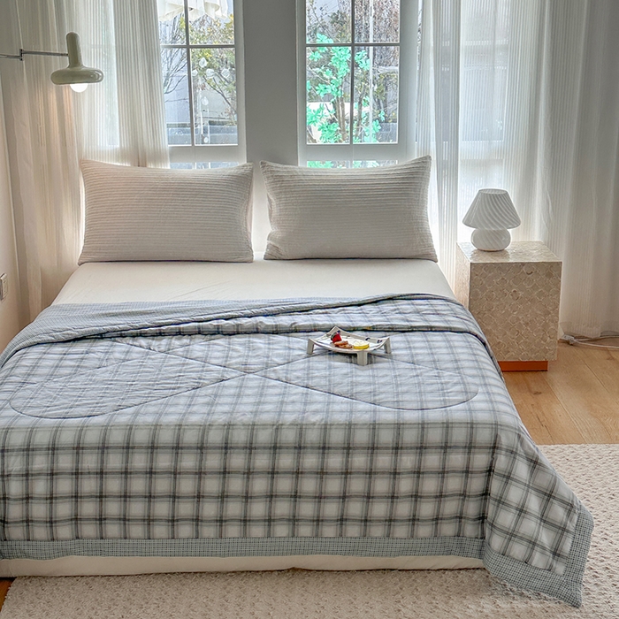 91家纺网 家纺一手货源 找家纺 瑜珠 2025新款A类双面全棉印花夏被夏凉被纯棉空调被 雅格灰