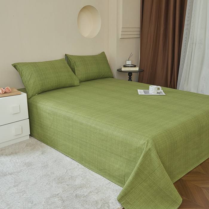 91家纺网 家纺一手货源 找家纺 绒艺席业 2025新款简约原棉印花老粗布床单 绿川