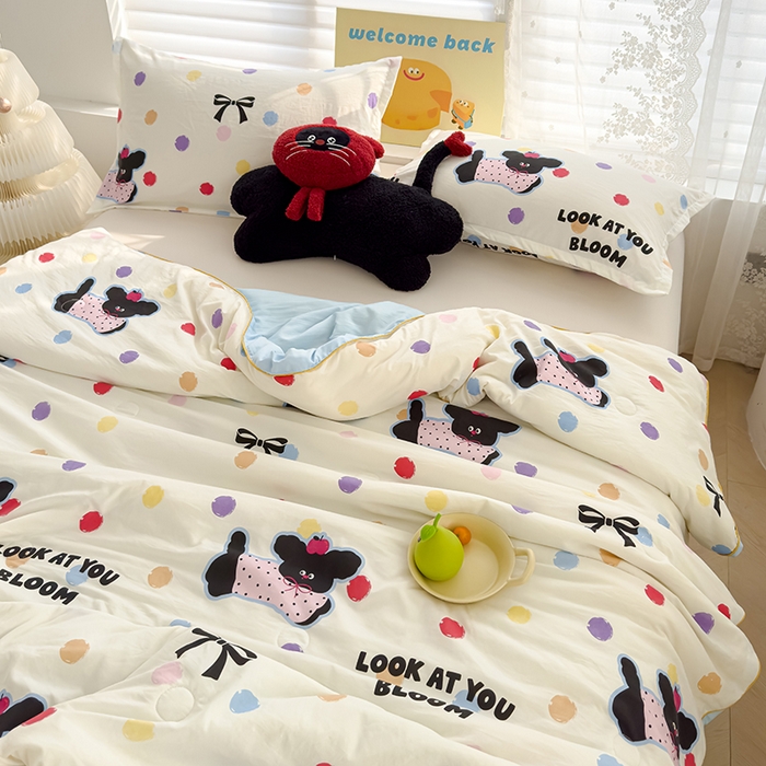 91家纺网 家纺一手货源 找家纺 星巴k家纺 2025新款A类水洗双层纱大豆纤维夏被夏凉被空调被 波点小狗