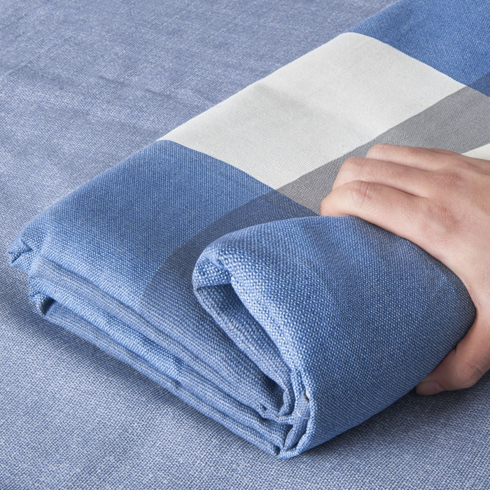 91家纺网 家纺一手货源 找家纺 绒艺席业 2025新款简约原棉印花老粗布床单 蓝白格