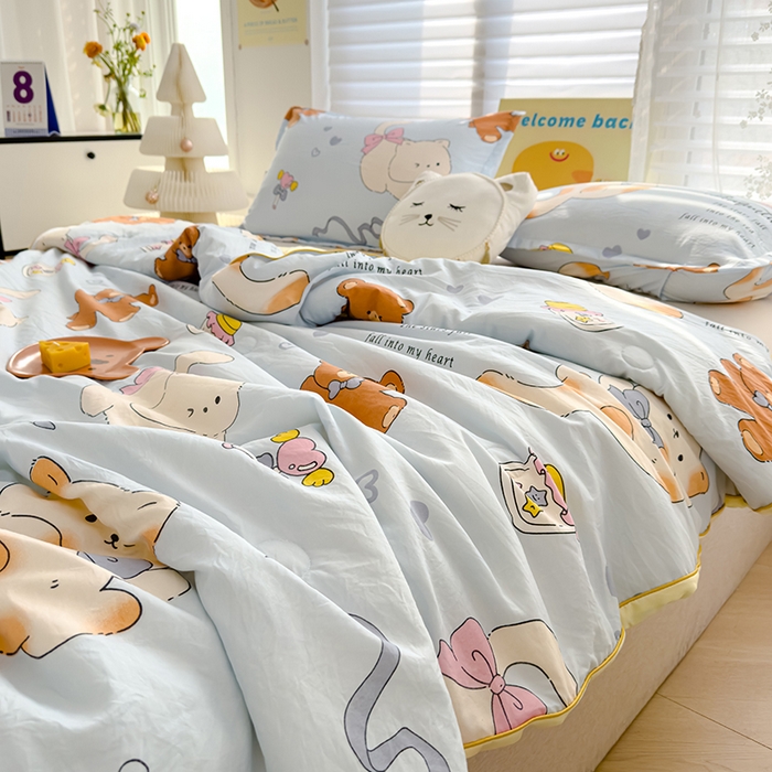 91家纺网 家纺一手货源 找家纺 星巴k家纺 2025新款A类水洗双层纱大豆纤维夏被夏凉被空调被 猫咪物语