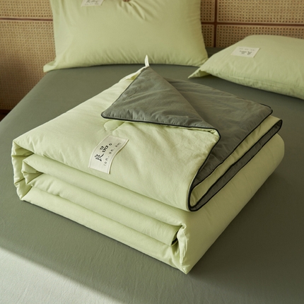 寐绸家纺 2025新款纯棉水洗棉撞色嵌绳大豆纤维夏被四件套 嵌绳-薄荷绿+墨子绿
