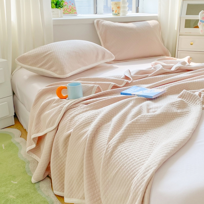 91家纺网 家纺一手货源 找家纺 来菲毛毯 2025新款全棉针织全面盖毯床单夏被被子被芯 菱间咖