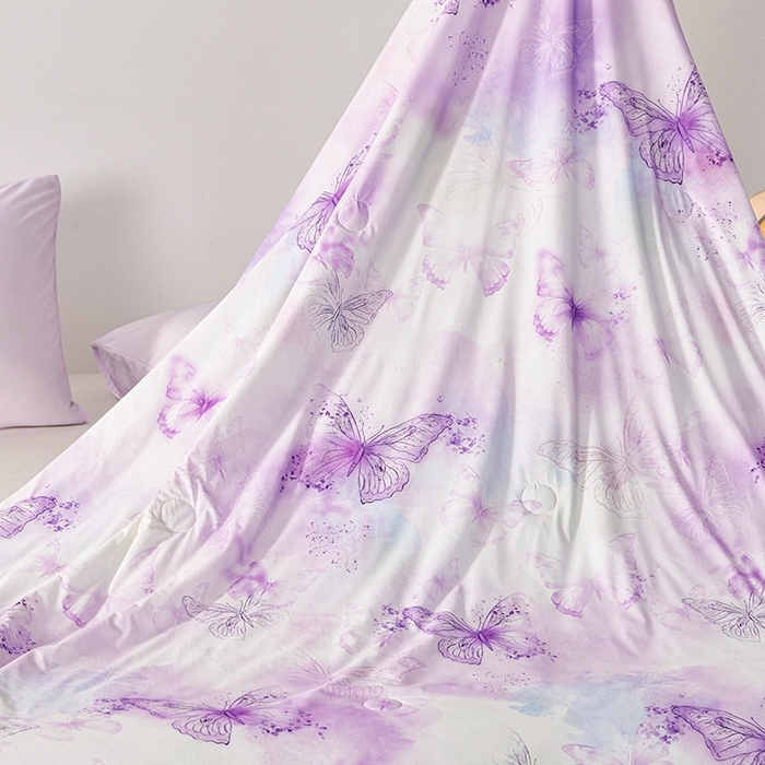 91家纺网 家纺一手货源 找家纺 缔锦家纺 2025新款凉感丝印花夏被 蝶恋-香芋紫