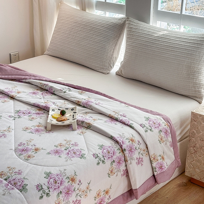 91家纺网 家纺一手货源 找家纺 瑜珠 2025新款A类双面全棉印花夏被夏凉被纯棉空调被 知否花间