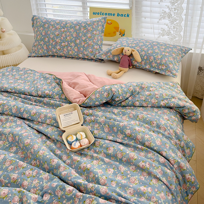 91家纺网 家纺一手货源 找家纺 星巴k家纺 2025新款A类水洗双层纱大豆纤维夏被夏凉被空调被 玫瑰花园