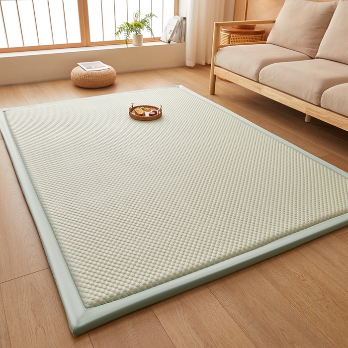 91家纺网 家纺一手货源 找家纺 2025新款包边工艺凉感冰藤地铺睡垫系列凉席地垫 凉豆豆绿