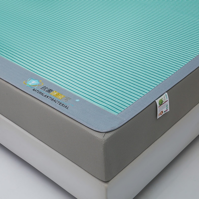 91家纺网 家纺一手货源 找家纺 2025新款凉席抗菌三明治可水洗碳光冰丝席宽边刺绣冰丝席 素夏 薄荷绿-床笠款