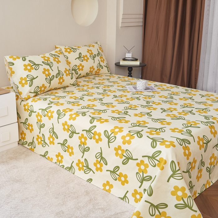 91家纺网 家纺一手货源 找家纺 绒艺席业 2025新款简约原棉印花老粗布床单 猫爪草