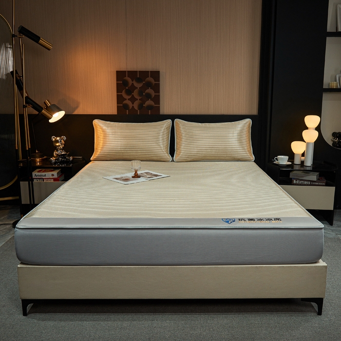 91家纺网 家纺一手货源 找家纺 小萌虎 2025新款碳光抗菌冰丝凉席床笠 水云间-咖