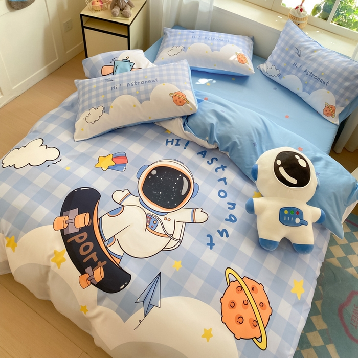 91家纺网 家纺一手货源 找家纺 博雅 2025新款纯棉宇航员四件套 滑板宇航员