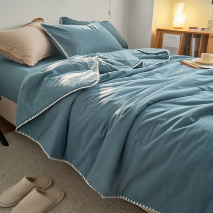 91家纺网 家纺一手货源 找家纺 （总）寐绸家纺 2025新款纯棉水洗棉极简风贝克边大豆纤维夏被四件套