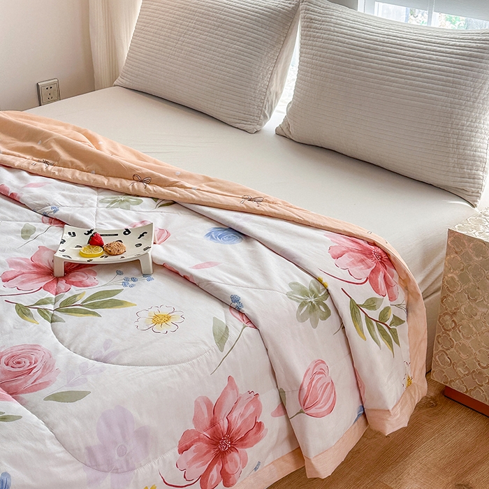 91家纺网 家纺一手货源 找家纺 瑜珠 2025新款A类双面全棉印花夏被夏凉被纯棉空调被 如梦春风