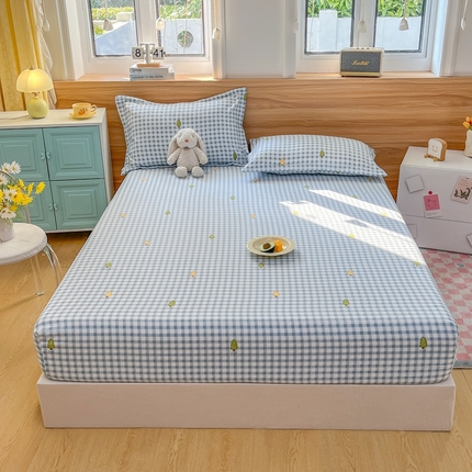 默忆 2025新款针织双层纱印花糯小棉床笠 格子森林