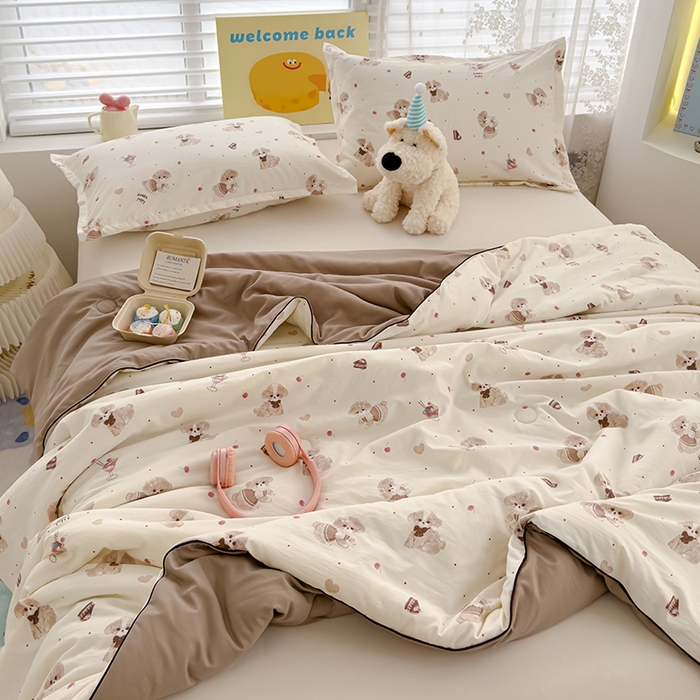 91家纺网 家纺一手货源 找家纺 星巴k家纺 2025新款A类水洗双层纱大豆纤维夏被夏凉被空调被 萌趣