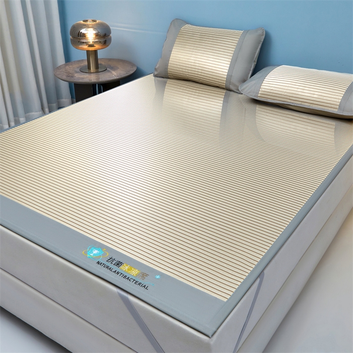 91家纺网 家纺一手货源 找家纺 2025新款凉席抗菌三明治可水洗碳光冰丝席宽边刺绣冰丝席 素夏 星光银-床席款