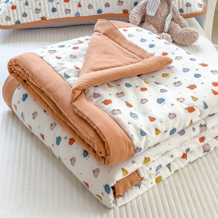 慕木 2025春夏新款双层纱针织棉夏被夏凉被空调被 缤纷南瓜