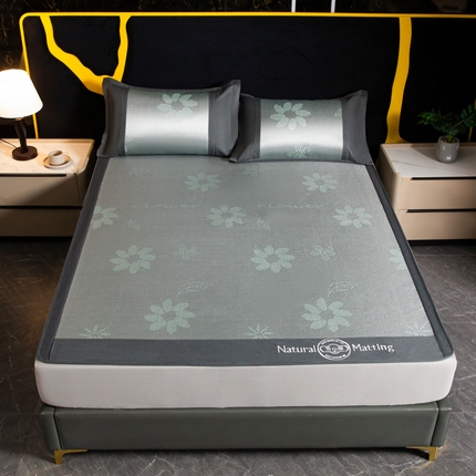 91家纺网 家纺一手货源 找家纺 卡罗兰 2025新款藤席提花凉席冰丝席床笠款-向阳花系列 向阳花-绿色