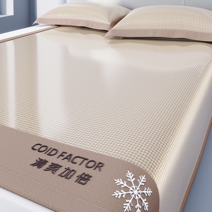 91家纺网 家纺一手货源 找家纺 孩子王家纺 2025凉感冰丝藤席凉席席子-千鸟格系列 千鸟格-淡雅咖